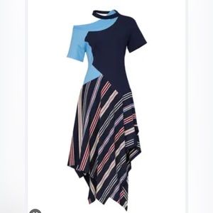 Monse Deconstructed Jersey Tee Dress Small Striped Blue Red White